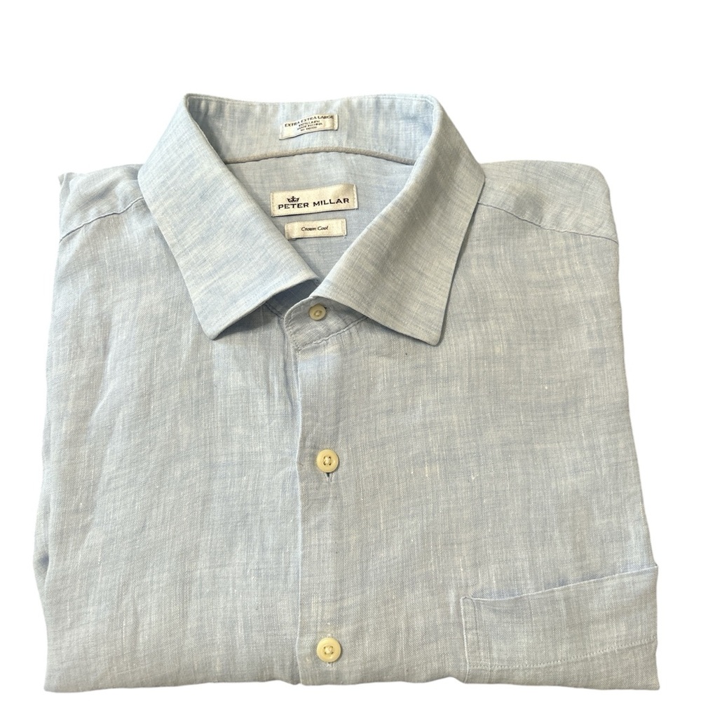 Peter Millar Shirt Mens 2XL Blue Crown Cool Linen LS RN 100308 Linen XXL EUC